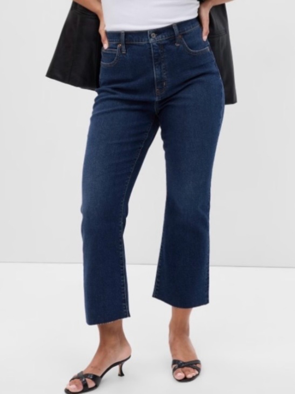 GAP high rise kick fit stretch jeans size 14R/32 waist dark indigo raw hem
